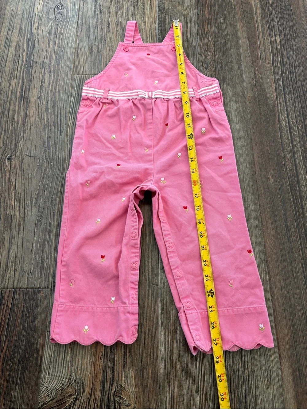 Y2K Gymboree Pink Floral Embroidered Bib Overalls 18-24 Mos Scalloped Hems 2003